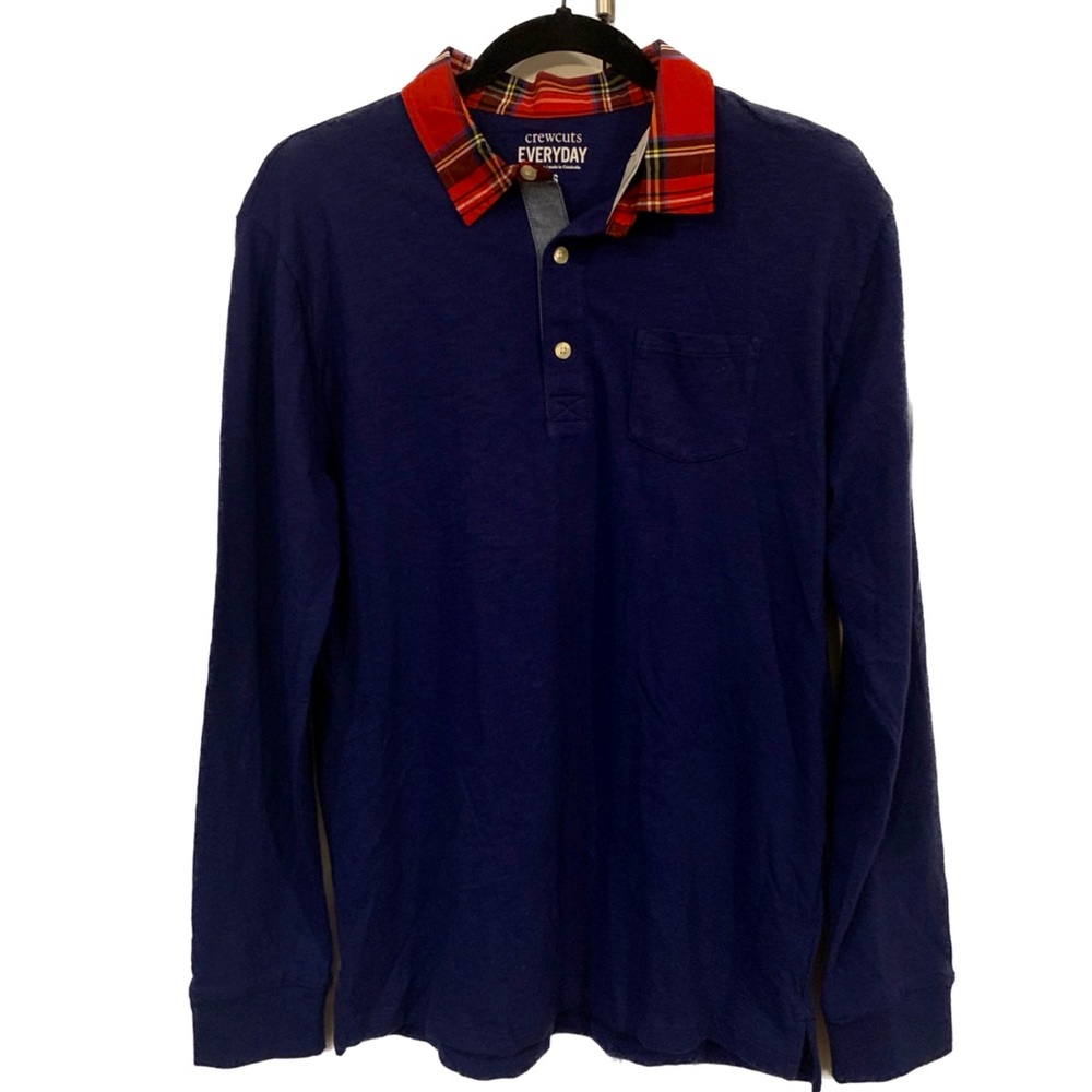 NWT Boys Crewcuts Long Sleeve Polo with Tartan Plaid collar size 18